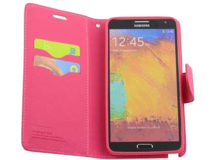 Mercury Goospery Colour Fancy Diary Case with Stand for Samsung Galaxy Note 3 - Pink/Hot Pink