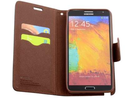 Mercury Goospery Colour Fancy Diary Case with Stand for Samsung Galaxy Note 3 - Black/Brown
