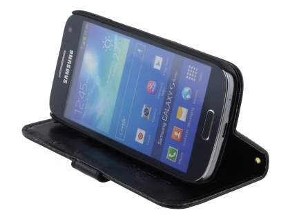 Synthetic Leather Wallet Case with Stand for Samsung Galaxy S4 mini - Classic Black
