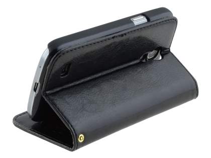Synthetic Leather Wallet Case with Stand for Samsung Galaxy S4 mini - Classic Black