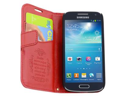 Synthetic Leather Wallet Case with Stand for Samsung Galaxy S4 mini - Red