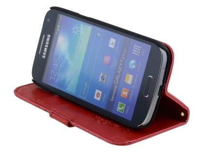Synthetic Leather Wallet Case with Stand for Samsung Galaxy S4 mini - Red