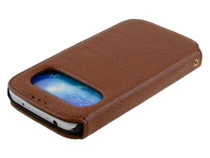 k-cool Smart Genuine Leather Wallet Case with Stand for Samsung Galaxy S4 I9500 - Brown