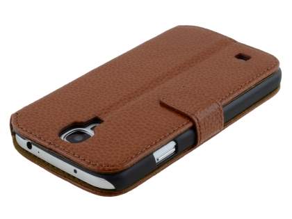 k-cool Smart Genuine Leather Wallet Case with Stand for Samsung Galaxy S4 I9500 - Brown