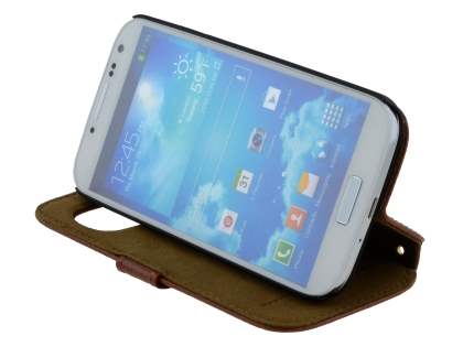 k-cool Smart Genuine Leather Wallet Case with Stand for Samsung Galaxy S4 I9500 - Brown