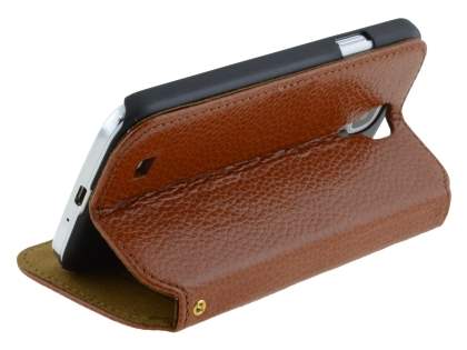k-cool Smart Genuine Leather Wallet Case with Stand for Samsung Galaxy S4 I9500 - Brown
