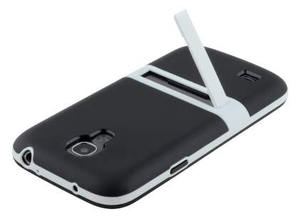 Samsung I9195 Galaxy S4 mini Frosted TPU Case with Stand - Classic Black/White