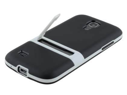 Samsung I9195 Galaxy S4 mini Frosted TPU Case with Stand - Classic Black/White