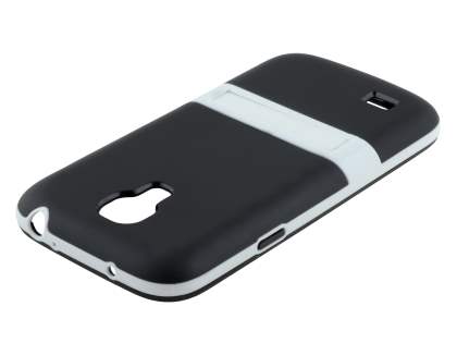 Samsung I9195 Galaxy S4 mini Frosted TPU Case with Stand - Classic Black/White
