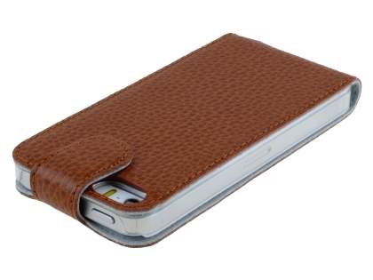 Slim Textured Genuine Leather Flip Case for iPhone SE(1st Gen)/5s/5 - Brown