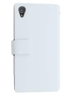 Slim Genuine Leather Portfolio Case with Stand for Sony Xperia Z1 - Pearl White Leather Wallet Case