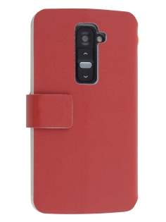 Slim Genuine Leather Portfolio Case for LG G2 - Red Leather Wallet Case