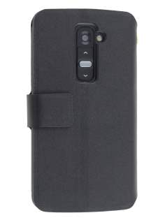 Slim Genuine Leather Portfolio Case for LG G2 - Classic Black Leather Wallet Case