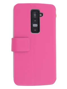 Slim Genuine Leather Portfolio Case for LG G2 - Pink Leather Wallet Case