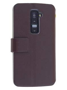 Slim Genuine Leather Portfolio Case for LG G2 - Dark Chocolate Leather Wallet Case