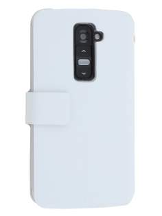 Slim Genuine Leather Portfolio Case for LG G2 - Pearl White Leather Wallet Case