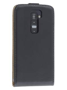 Slim Genuine Leather Flip Case for LG G2 - Classic Black Leather Flip Case
