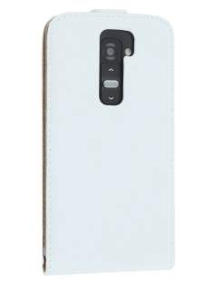 Slim Genuine Leather Flip Case for LG G2 - Pearl White Leather Flip Case