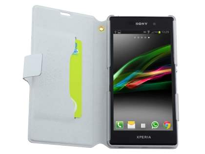 Slim Genuine Leather Portfolio Case with Stand for Sony Xperia Z1 - Pearl White