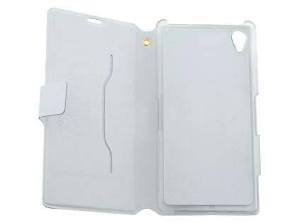 Slim Genuine Leather Portfolio Case with Stand for Sony Xperia Z1 - Pearl White