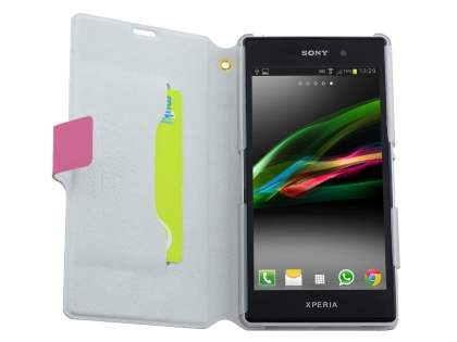 Slim Genuine Leather Portfolio Case with Stand for Sony Xperia Z1 - Pink