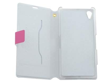 Slim Genuine Leather Portfolio Case with Stand for Sony Xperia Z1 - Pink