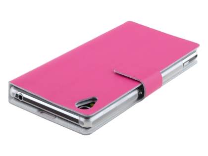 Slim Genuine Leather Portfolio Case with Stand for Sony Xperia Z1 - Pink