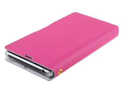 Slim Genuine Leather Portfolio Case with Stand for Sony Xperia Z1 - Pink