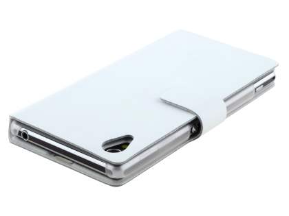 Slim Genuine Leather Portfolio Case with Stand for Sony Xperia Z1 - Pearl White