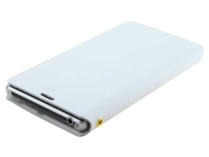 Slim Genuine Leather Portfolio Case with Stand for Sony Xperia Z1 - Pearl White