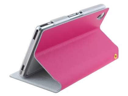 Slim Genuine Leather Portfolio Case with Stand for Sony Xperia Z1 - Pink