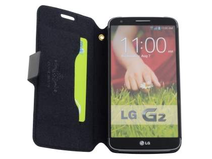 Slim Genuine Leather Portfolio Case for LG G2 - Classic Black