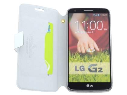 Slim Genuine Leather Portfolio Case for LG G2 - Pearl White