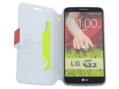 Slim Genuine Leather Portfolio Case for LG G2 - Red