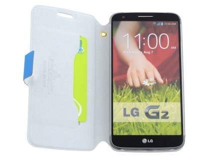 Slim Genuine Leather Portfolio Case for LG G2 - Blue