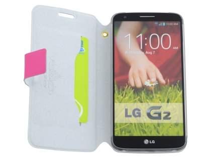 Slim Genuine Leather Portfolio Case for LG G2 - Pink
