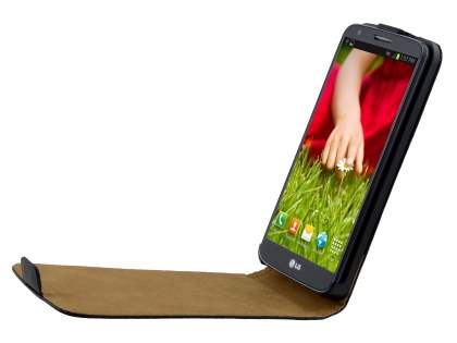 Slim Genuine Leather Flip Case for LG G2 - Classic Black