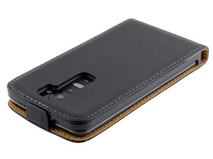 Slim Genuine Leather Flip Case for LG G2 - Classic Black