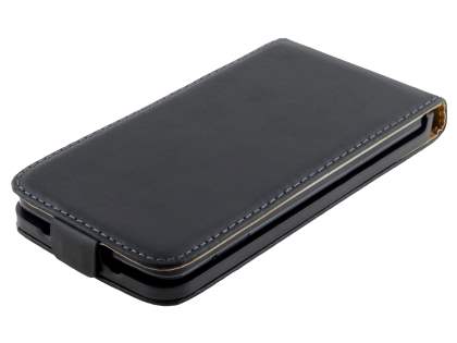 Slim Genuine Leather Flip Case for LG G2 - Classic Black