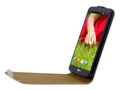 Slim Genuine Leather Flip Case for LG G2 - Pearl White