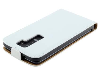 Slim Genuine Leather Flip Case for LG G2 - Pearl White