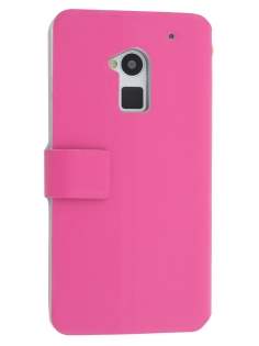 Slim Genuine Leather Portfolio Case for HTC One Max - Pink Leather Wallet Case