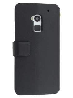 Slim Genuine Leather Portfolio Case for HTC One Max - Classic Black Leather Wallet Case