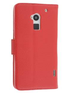 Synthetic Leather Wallet Case with Stand for HTC One Max - Red Leather Wallet Case