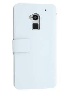 Slim Genuine Leather Portfolio Case for HTC One Max - Pearl White Leather Wallet Case
