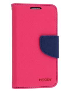 Mercury Goospery Colour Fancy Diary Case with Stand for Samsung Galaxy S4 Mini - Hot Pink/Navy Leather Wallet Case