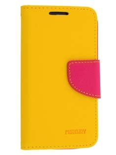 Mercury Goospery Colour Fancy Diary Case with Stand for Samsung Galaxy S4 Mini - Yellow/Hot Pink Leather Wallet Case
