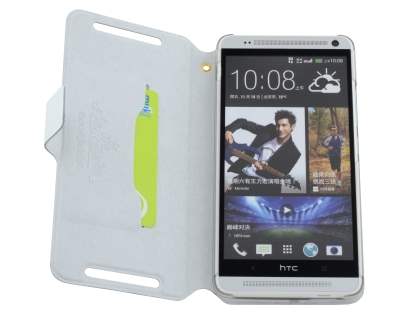 Slim Genuine Leather Portfolio Case for HTC One Max - Pearl White