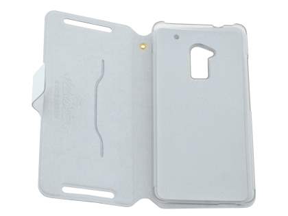 Slim Genuine Leather Portfolio Case for HTC One Max - Pearl White