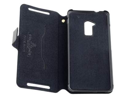 Slim Genuine Leather Portfolio Case for HTC One Max - Classic Black